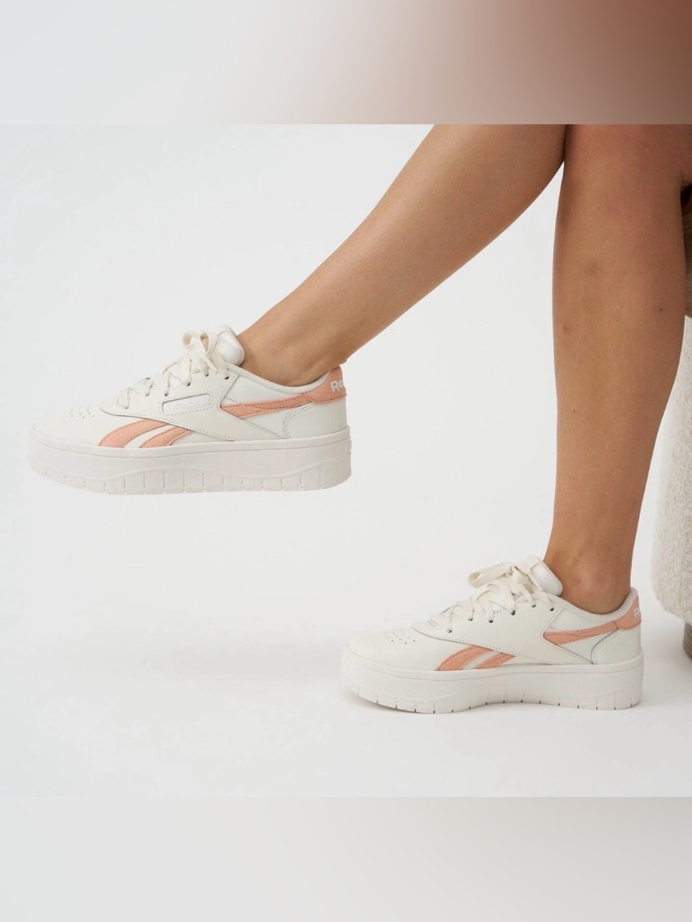 Reebok Women's Platform Sneakers in Cream with Pink Accents
